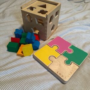 Wooden Shape Sorter and Puzzle Set
